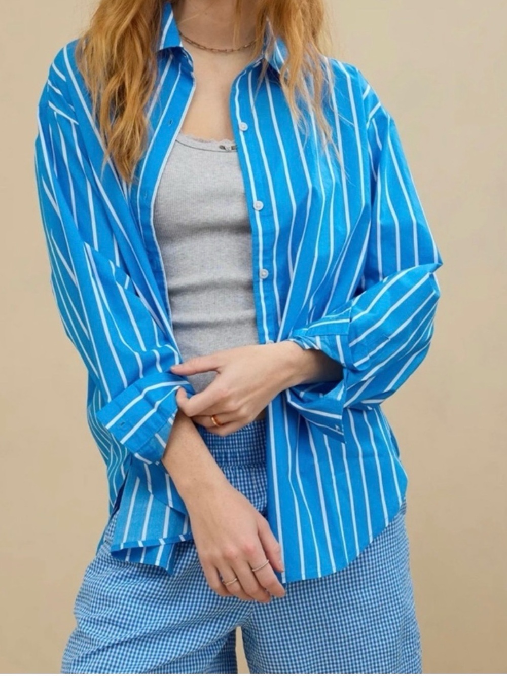 aerie Blue and White Striped Button-Down Shirt